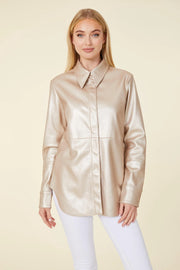Metallic Faux Leather Button-Up Shirt Dolce Cabo