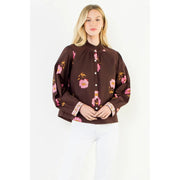 Long Sleeve Floral Top with Pattern Cuffs THML