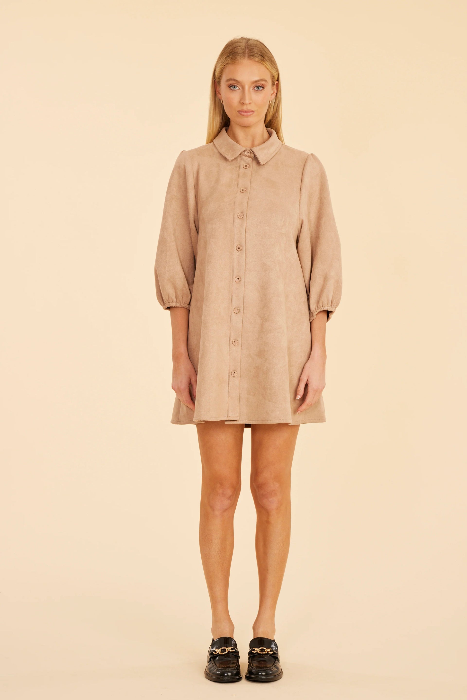Faux Suede Puff Sleeve Shirt Dress Dolce Cabo