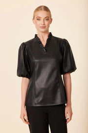 Faux Leather Ruffle Neck Top Dolce Cabo