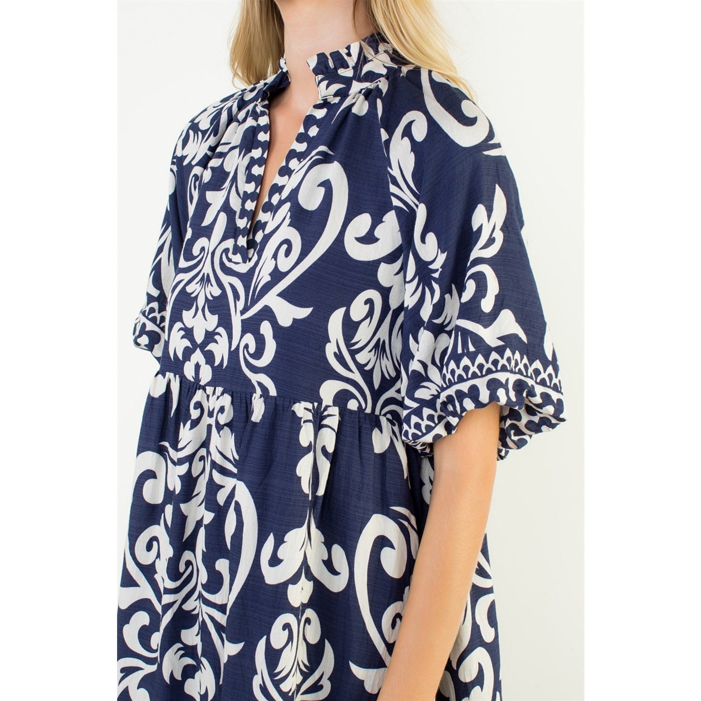Puff Sleeve Print Midi Dress THML