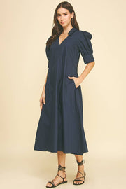 Puff Sleeve A-Line Midi Dress Pinch
