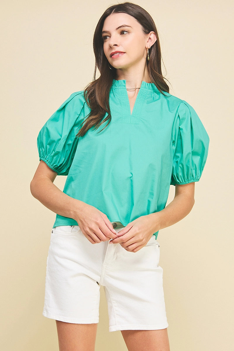 Short Sleeve V-Neck Woven Top