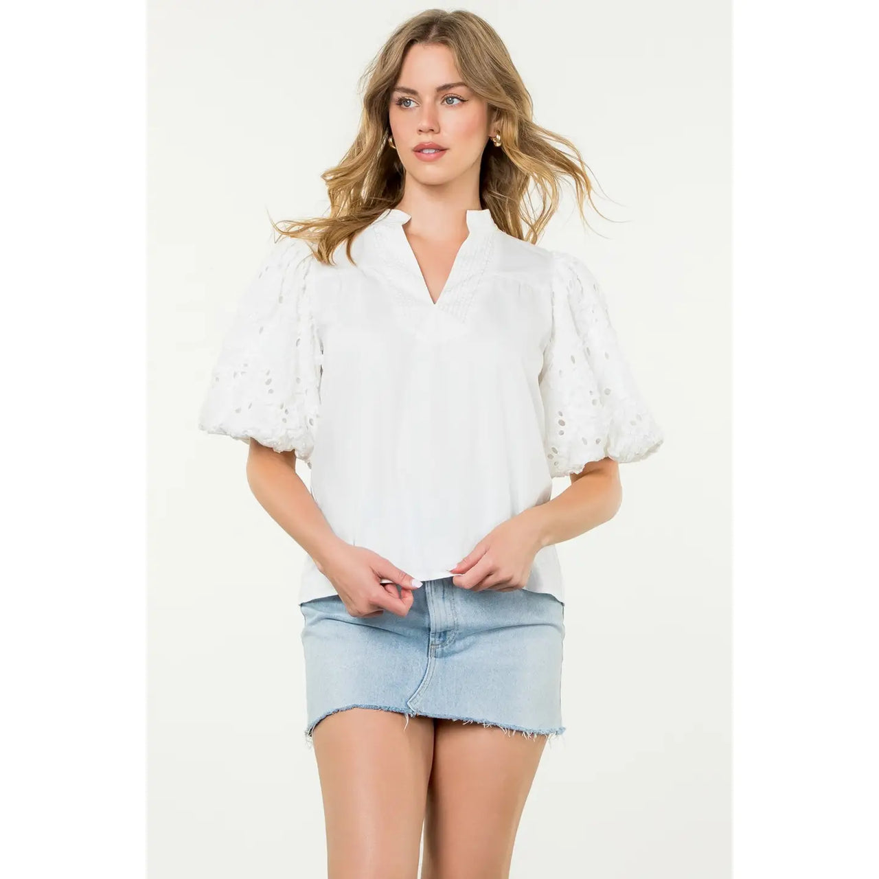 Puff Eyelet Sleeve Top