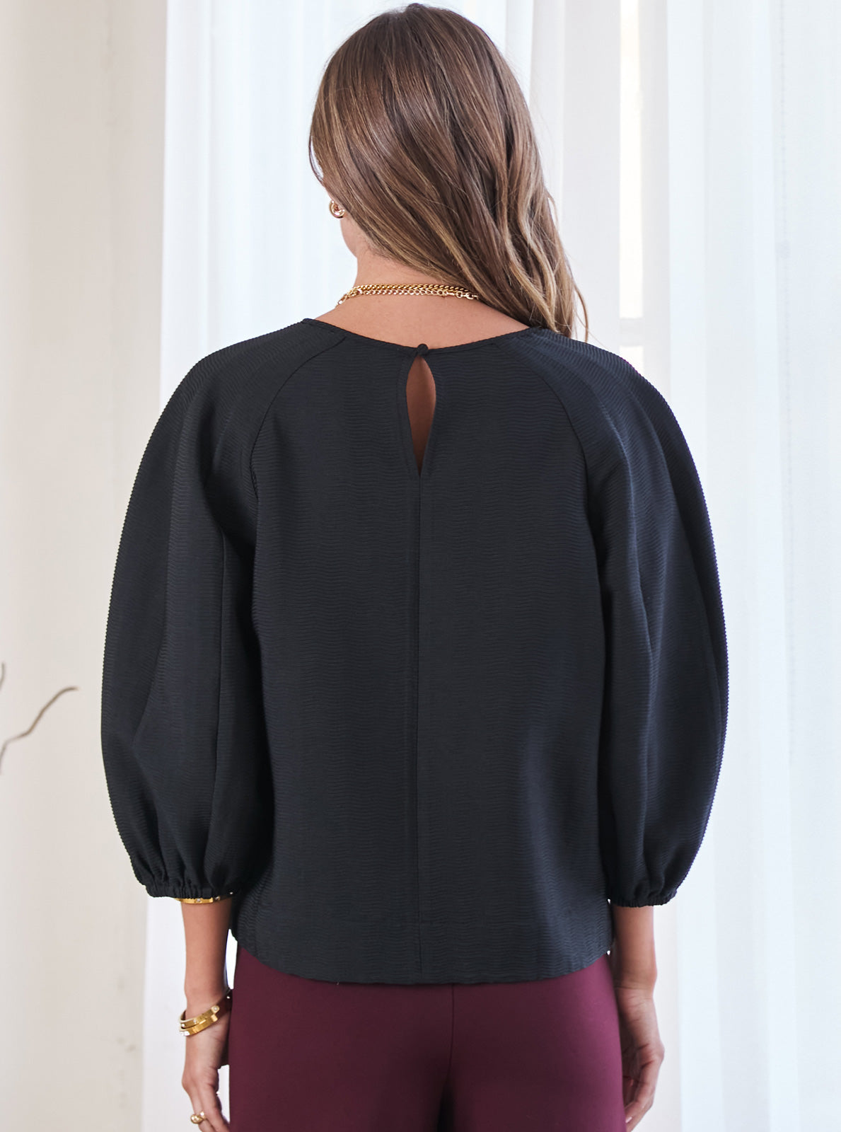 Textured Fabric Voluminous Sleeve Top Current Air
