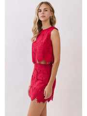 Floral Lace Scalloped Hem Sleeveless Crop Top TCEC