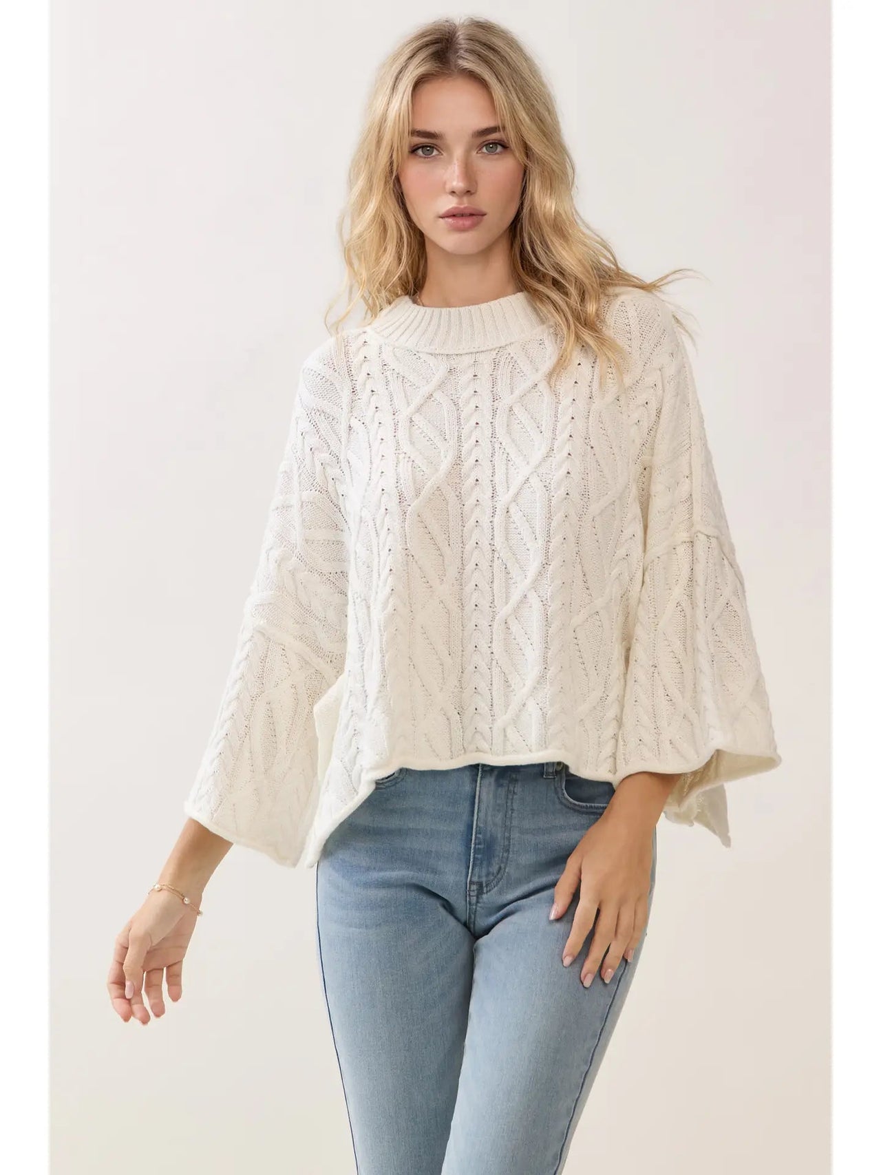 CW2578-Chunky Ribbed Mock Neck Crop Cable Knit Sweater TCEC