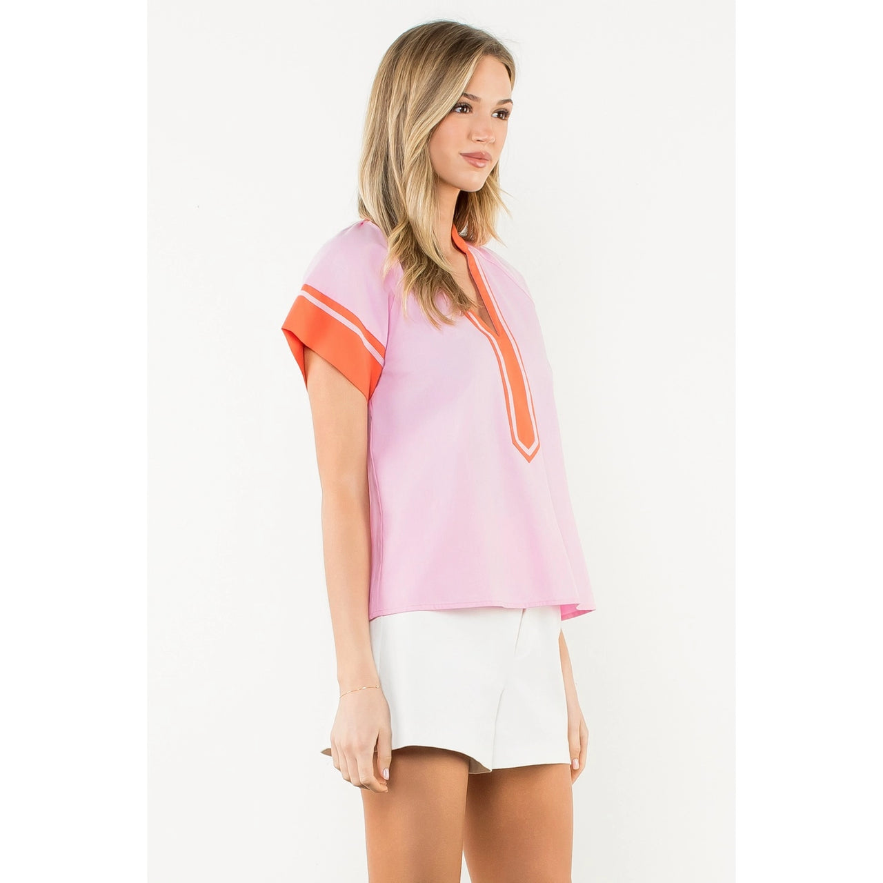Contrast Trim Short Sleeve Top