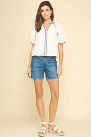 Contrast Stitch Detailed Blouse Top Pinch