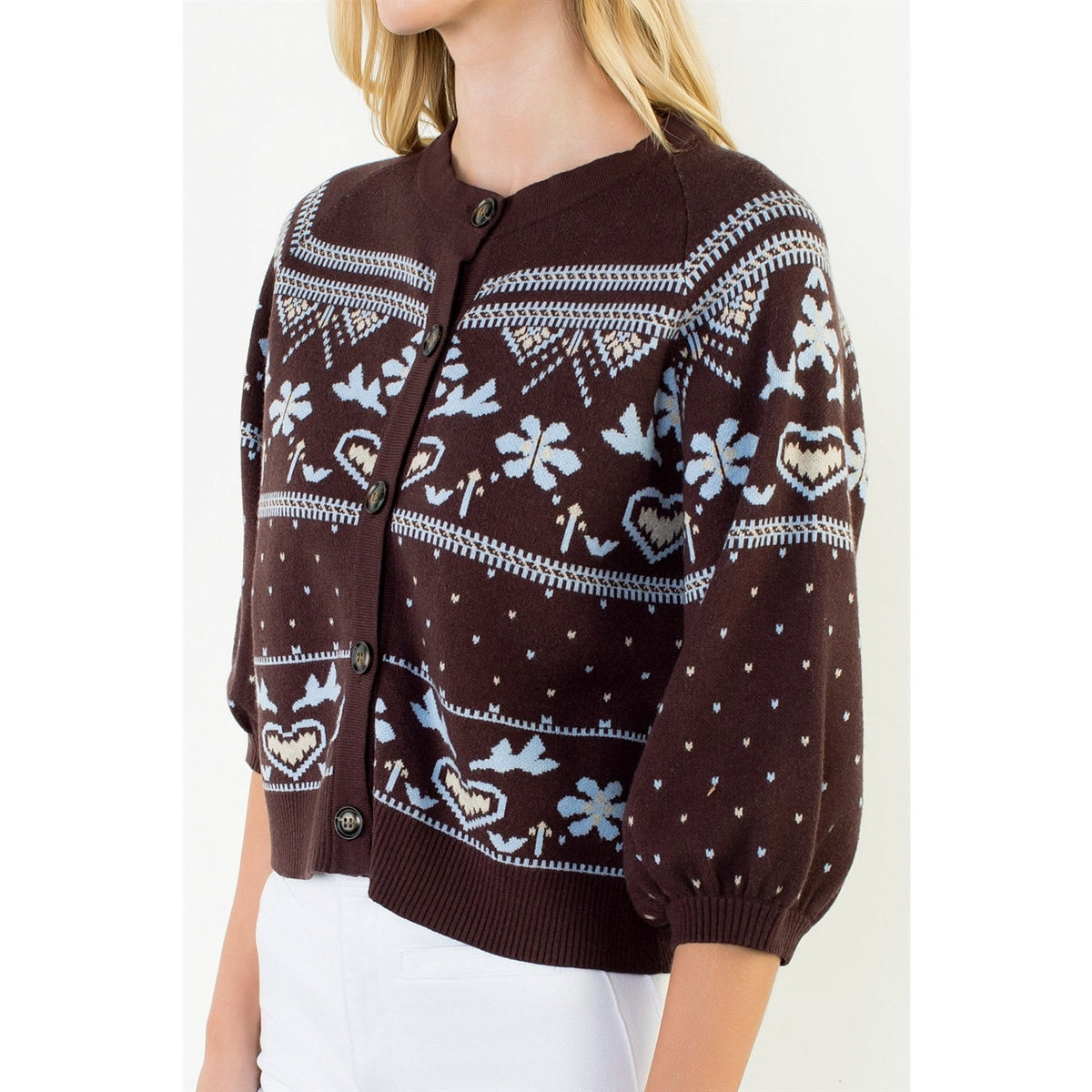 Wide Sleeve Pattern Button Cardigan THML