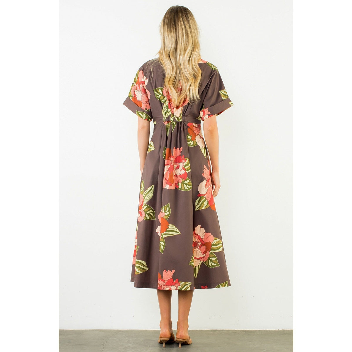 Long Flower Dress with Cuff Sleeves THML