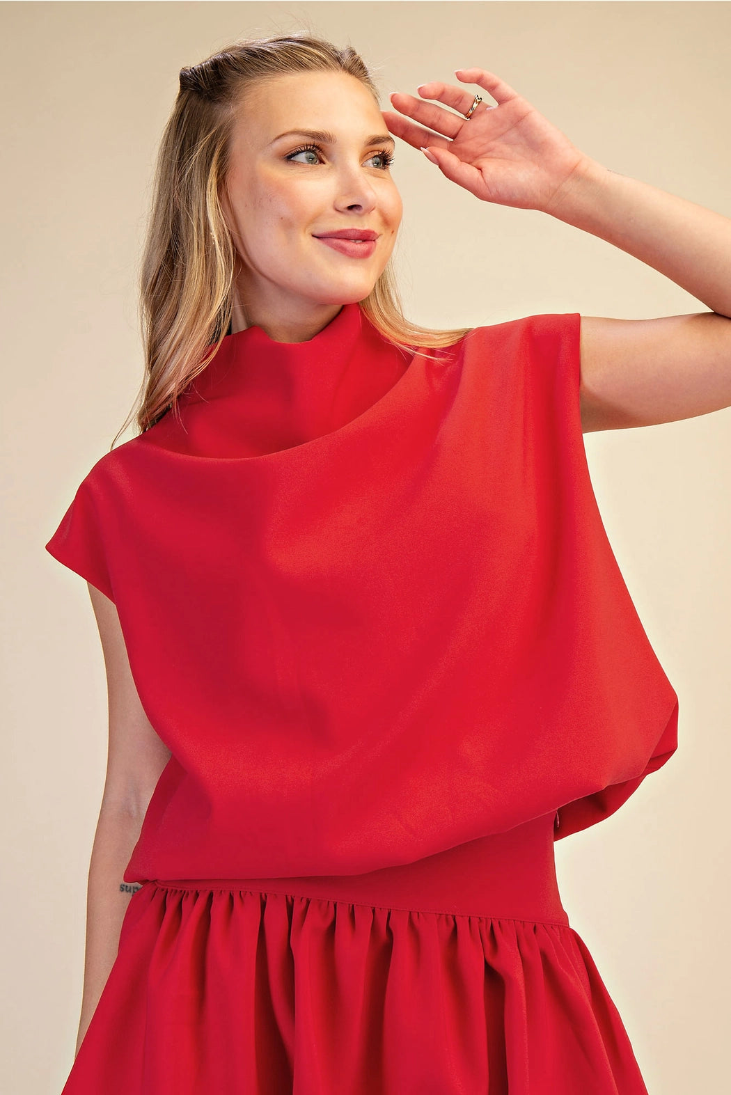 Mock Neck Balloon Top Glam