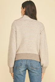 Striped Button Detailed Mock Neck Sweater Pinch