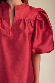 Round Neck Puff Sleeve Mini Dress Glam