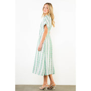 Short Sleeve Pattern Detail Button Down Dress THML