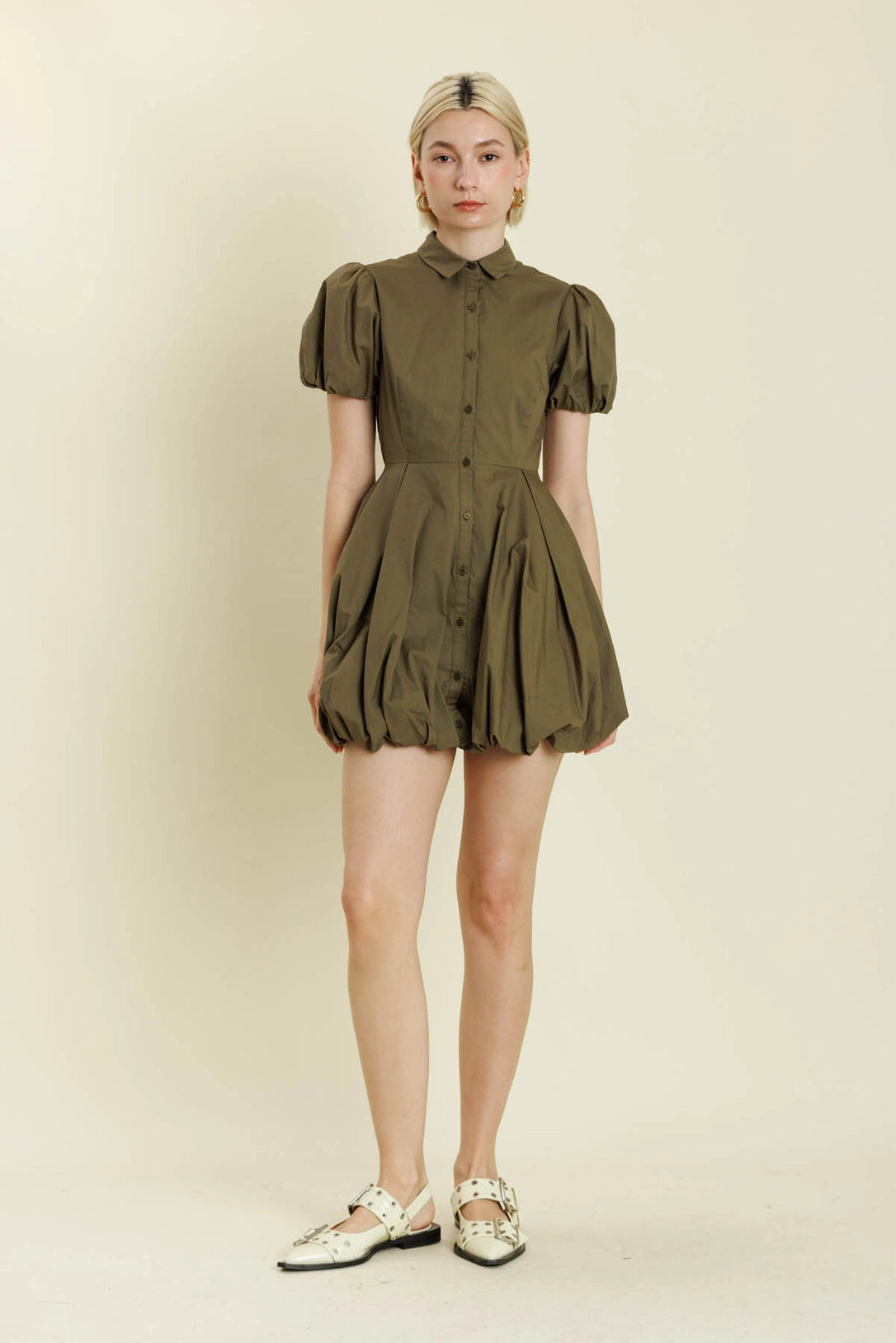 Bubble Hem Mini Shirt Dress Aureum