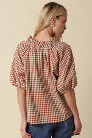 Alex Gingham Split Neck Blouse Olivaceous