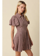Ressie Gingham Puff Sleeve Mini Dress Olivaceous