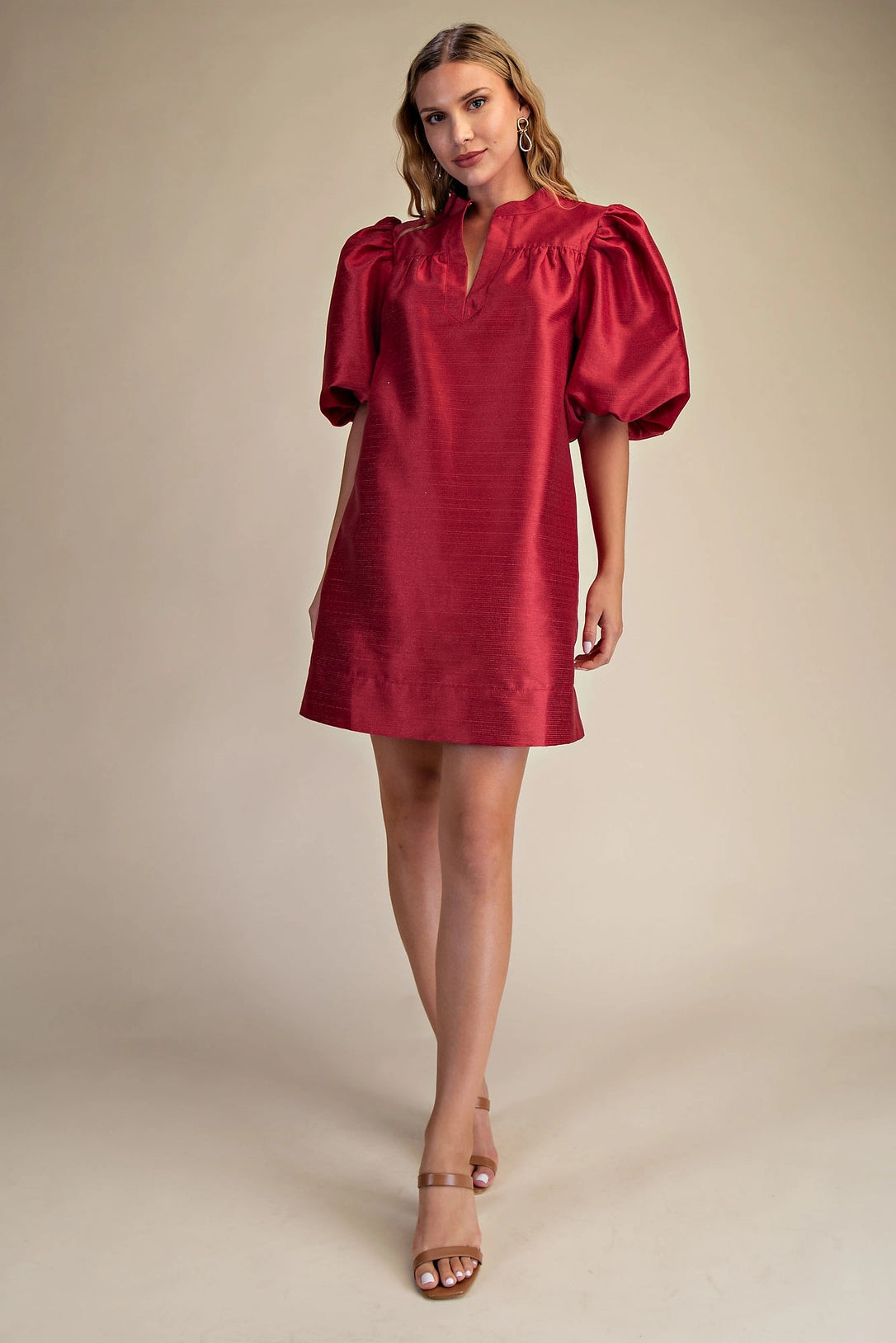 Round Neck Puff Sleeve Mini Dress Glam