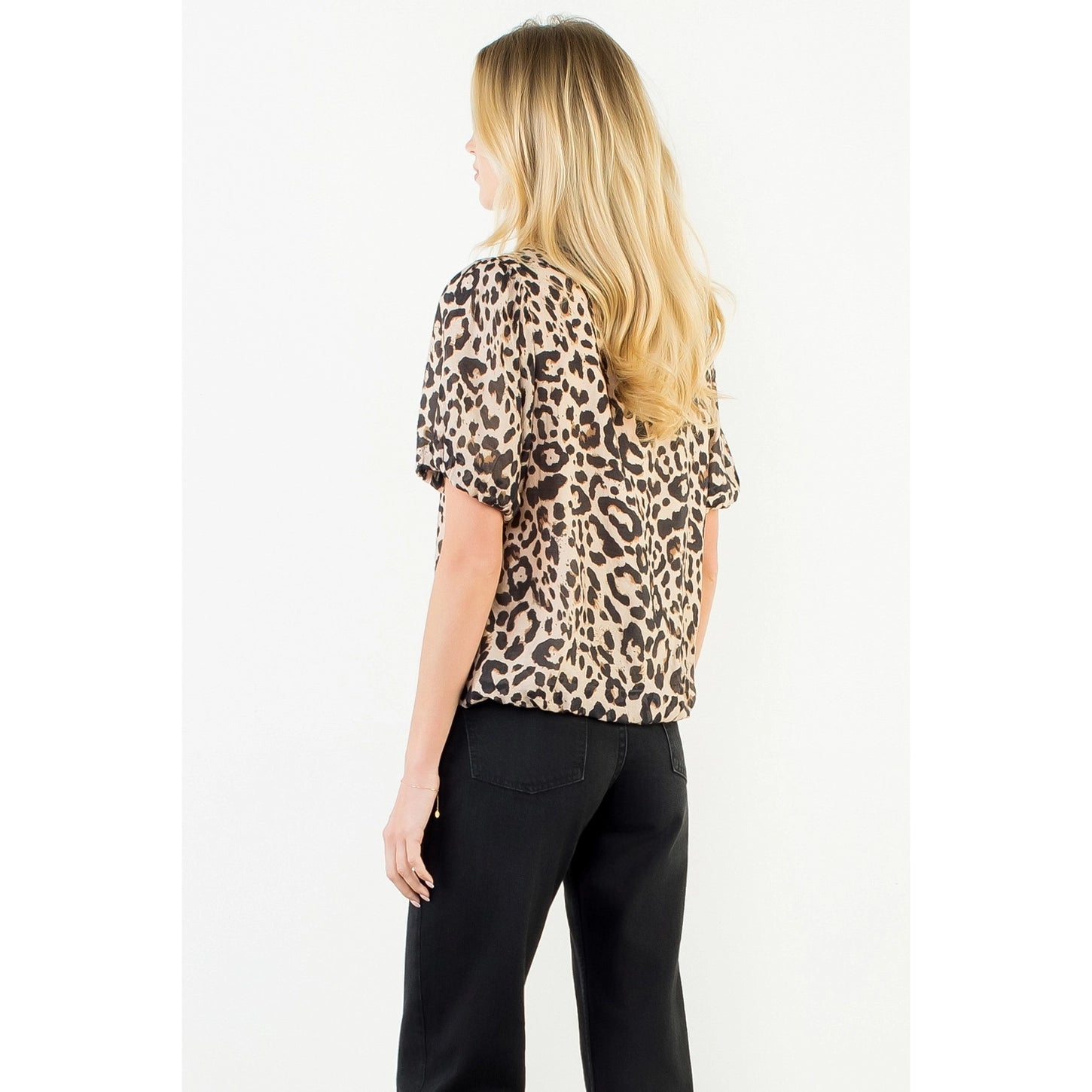 Flowy Puff Sleeve Animal Print Top THML