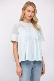 Mesh Combined Top with Applique Fate