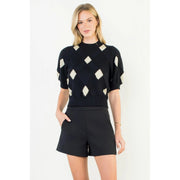 Short Sleeve Argyle Knit Top THML