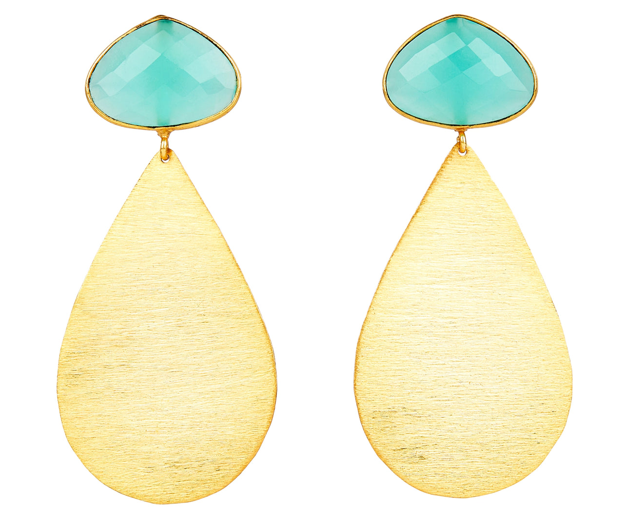 CHALCEDONY LARGE GOLD TEARDROP EARRINGS