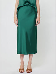 Elasticized Waist Satin Midi Skirt Current Air