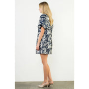 Puff Sleeve Print Detail V-Neck Dress THML