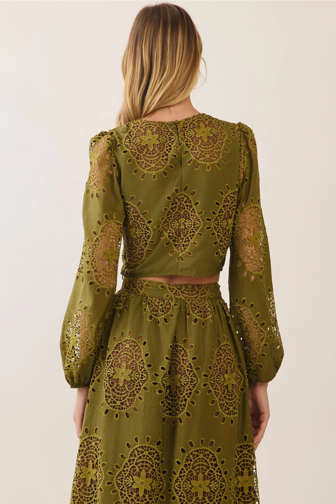 Embroidered Eyelet Puff Sleeve Crop Top TCEC