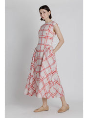 Basque Waist Plaid Midi Dress Aureum