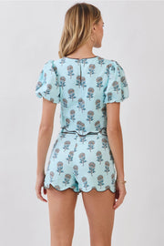 Scalloped Detail Floral Print Crop Top TCEC