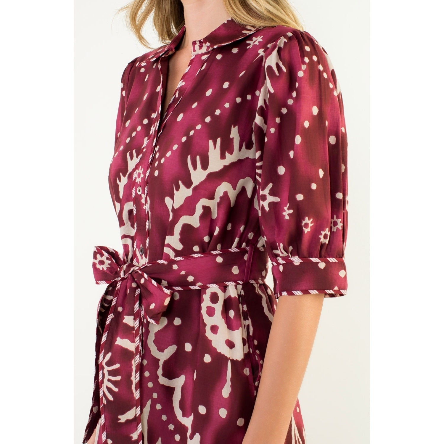 Long Sleeve Print Tiered Dress THML