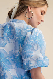 V-Neck Puff Sleeve Jacquard Top Glam
