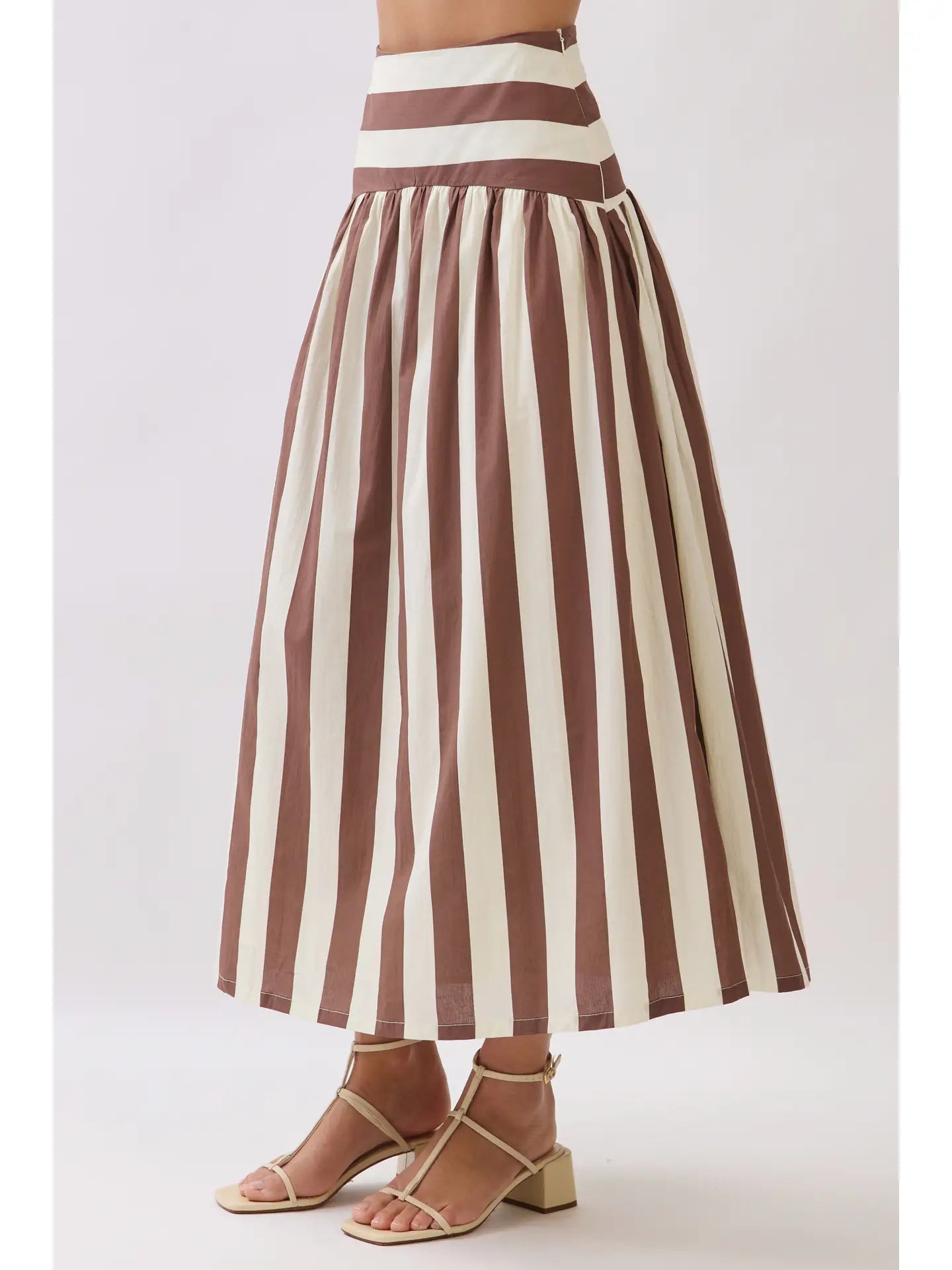 Stripe Drop-Waist A-Line Maxi Skirt TCEC