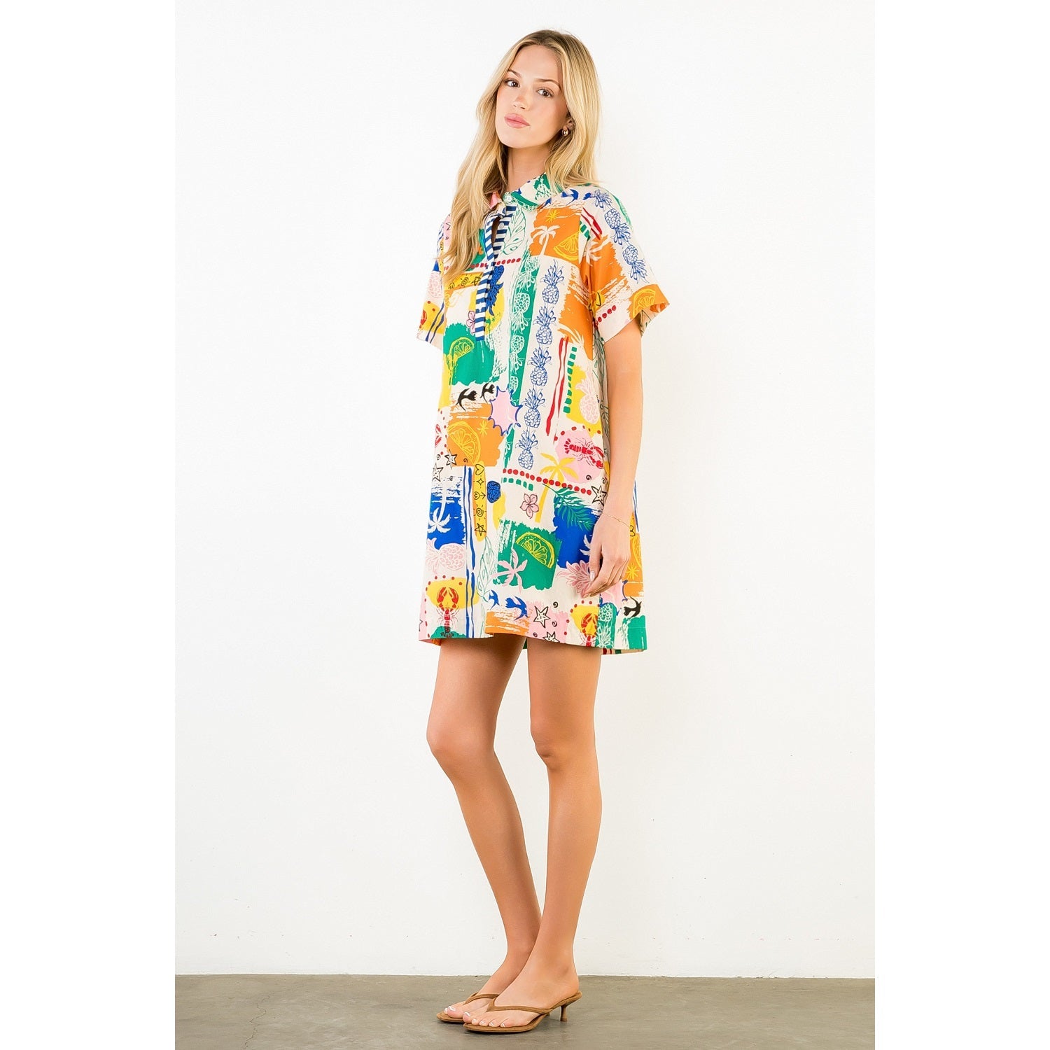Short Sleeve Patterned Dress THML