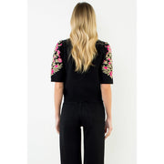 Short Sleeve Floral Pattern Sweater THML