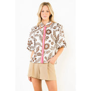 Two Tone Short Sleeve Floral Top THML