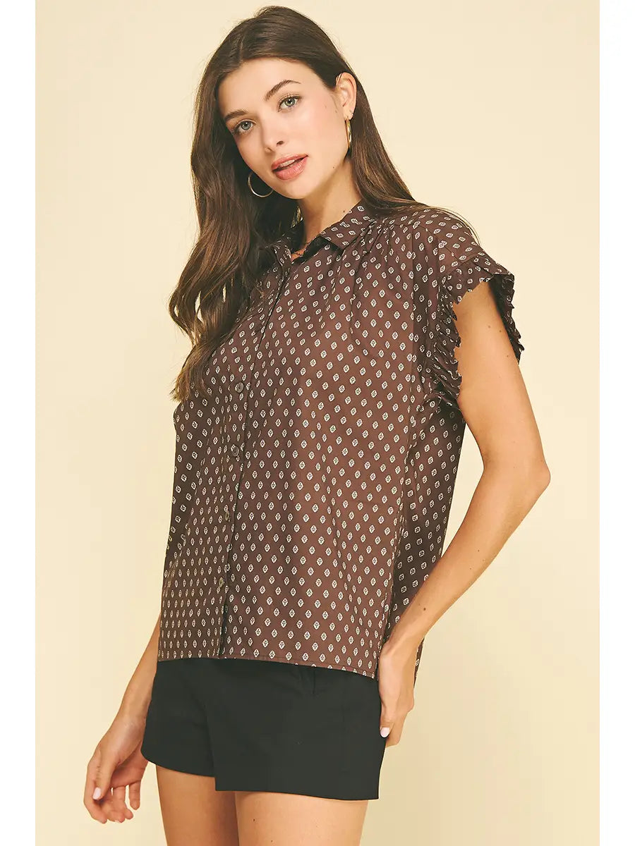 Geometric Diamond Print Shirt Pinch
