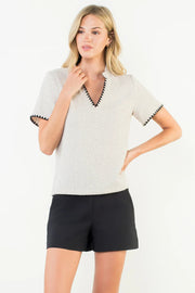 Short Sleeve Tweed Top THML