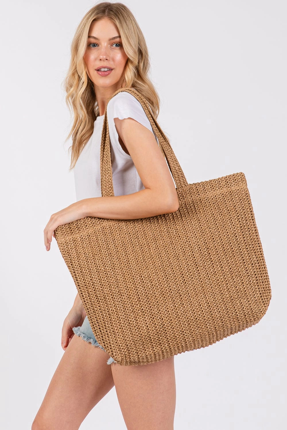 Solid Crochet Straw Tote Bag Mimi Wholesale