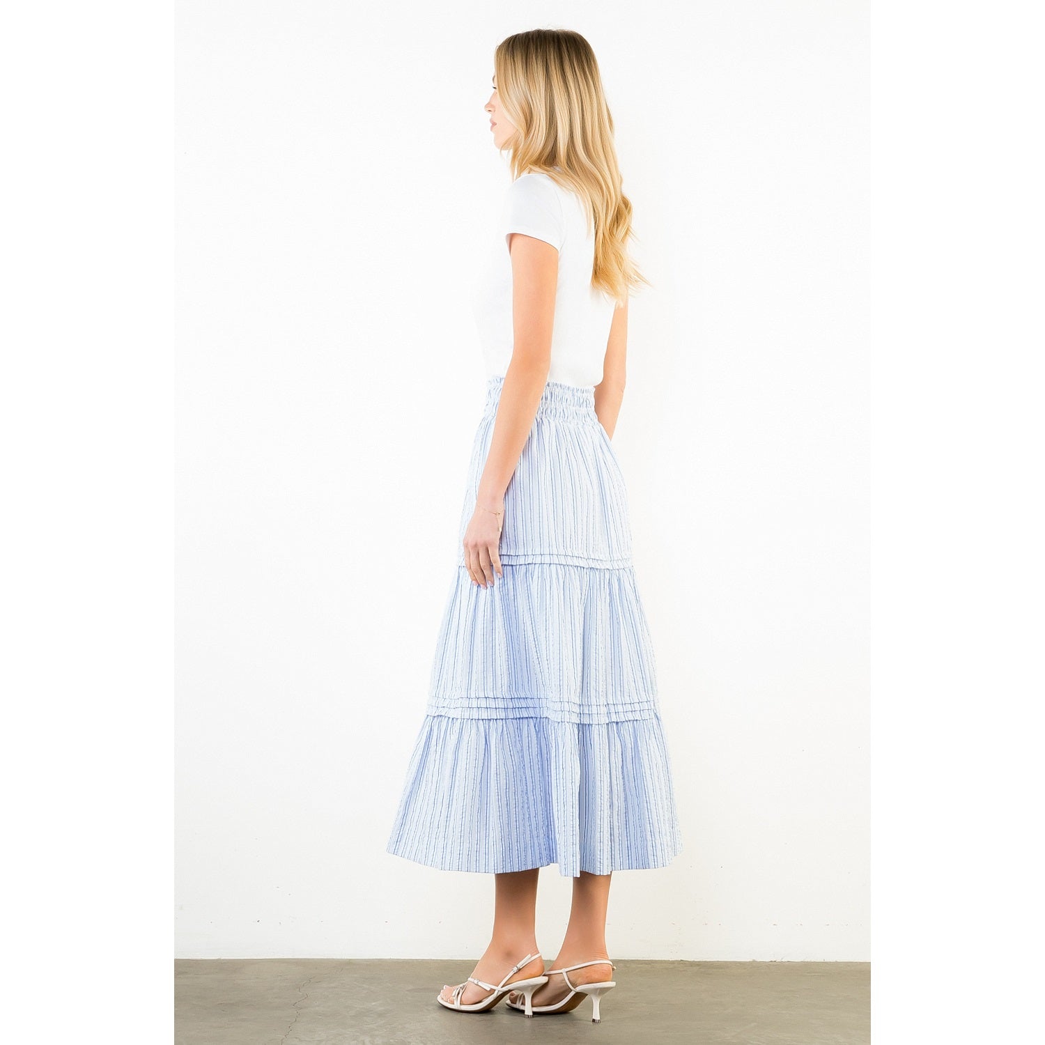 Textured Striped Tiered Skirt THML