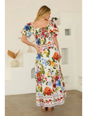 Floral Border Print Midi Skirt Skies are Blue