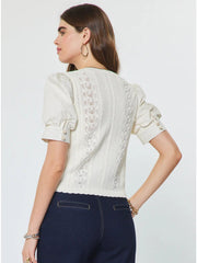 Woven Puff Sleeve Button Down Sweater Current Air