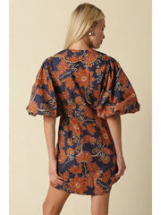 Eliza Floral Puff Sleeve Mini Dress Olivaceous