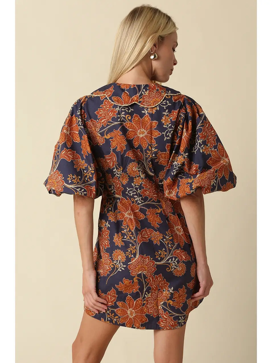 Eliza Floral Puff Sleeve Mini Dress Olivaceous