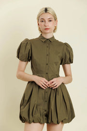 Bubble Hem Mini Shirt Dress Aureum