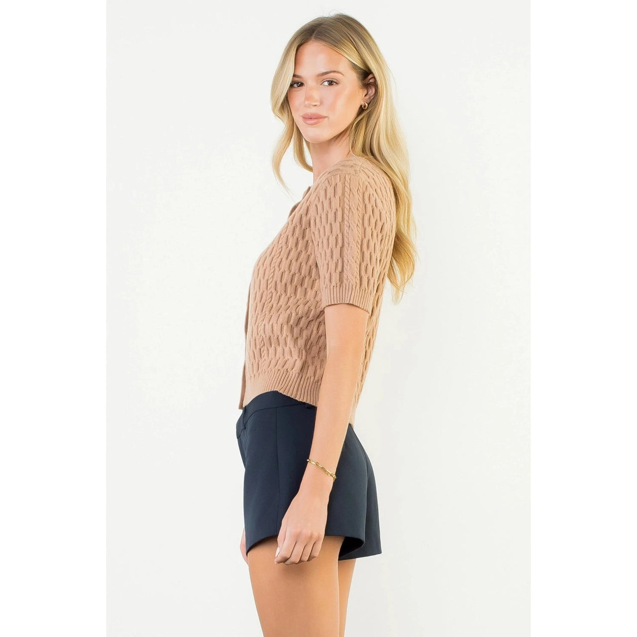 Short Sleeve Button Knit Top THML