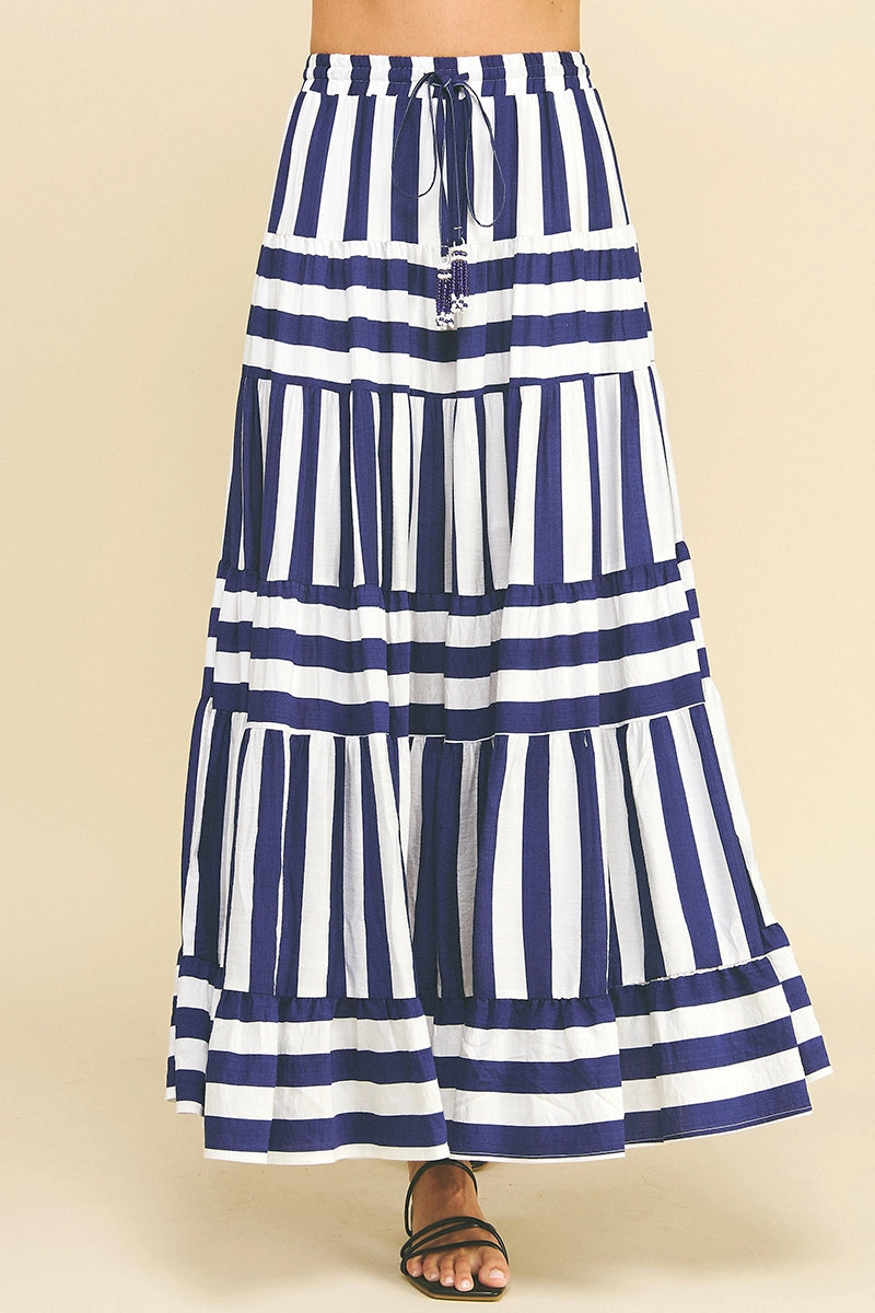 Stripe Tiered Maxi Skirt