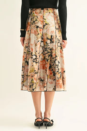 Amora Contrast Stitched Godet Midi Skirt Adelyn Rae